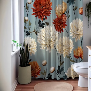 Floral Illustration Shower Curtain Trendy Flower Shower Curtains Minimalist Art Curtain Modern Bathroom Decor