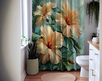 Floral Illustration Shower Curtain Trendy Flower Shower Curtains Minimalist Art Curtain Modern Bathroom Decor