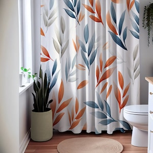 Floral Illustration Shower Curtain Trendy Flower Shower Curtains Minimalist Art Curtain Modern Bathroom Decor
