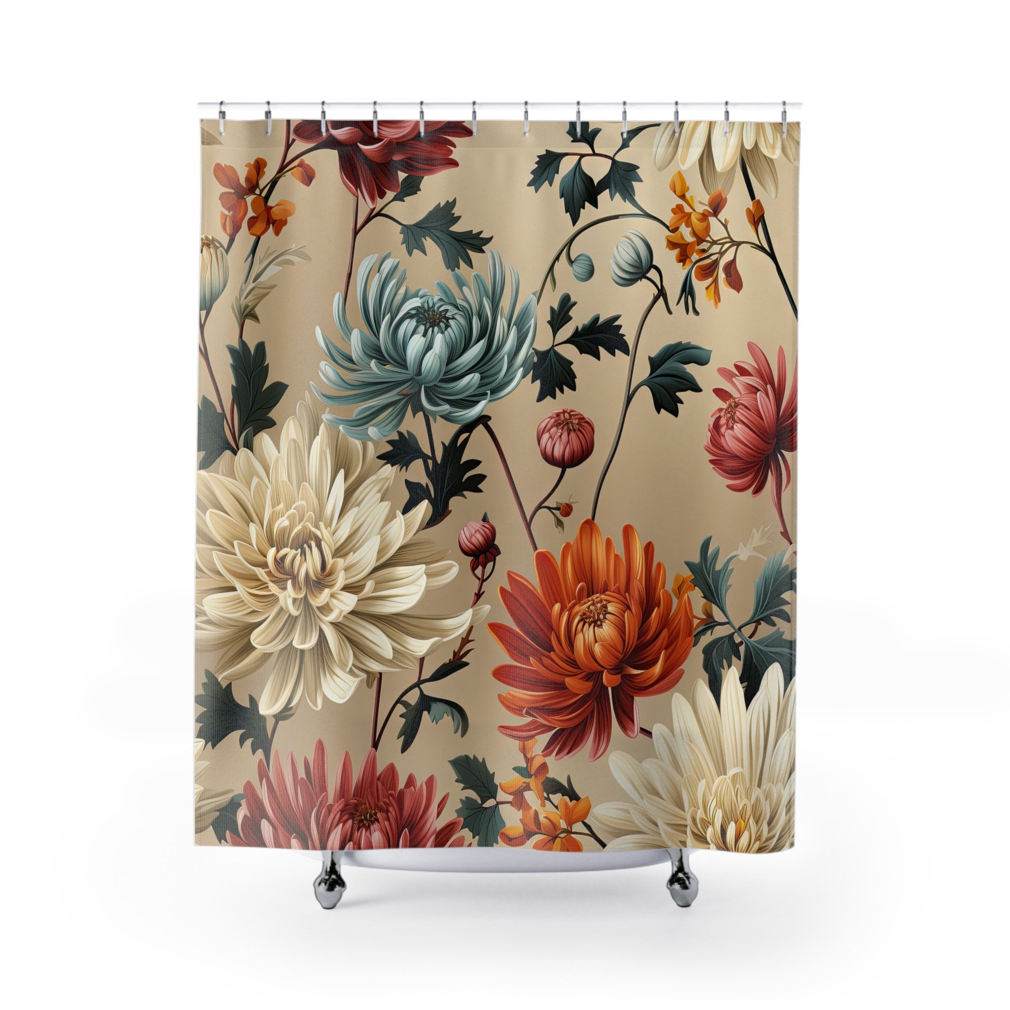 Floral Illustration Shower Curtain Trendy Flower Shower Curtains Minimalist Art Curtain Modern