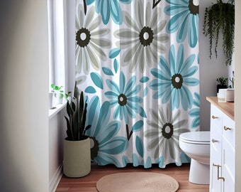 Floral Illustration Shower Curtain Trendy Flower Shower Curtains Minimalist Art Curtain Modern Bathroom Decor