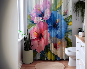 Floral Illustration Shower Curtain Trendy Flower Shower Curtains Minimalist Art Curtain Modern Bathroom Decor