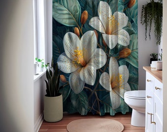 Rideau de douche avec Illustration florale, rideau de douche à fleurs tendance, rideau d'art minimaliste, décor de salle de bain moderne