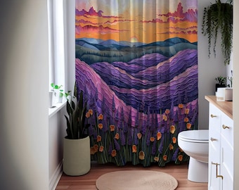 Floral Illustration Shower Curtain Trendy Flower Shower Curtains Minimalist Art Curtain Modern Bathroom Decor