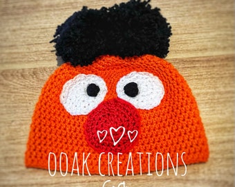 Orange monster inspired character crochet hat