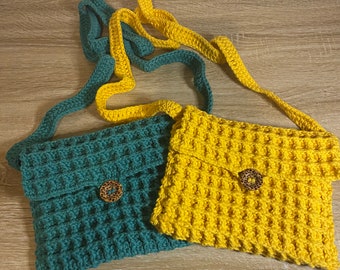 Waffle stitch crochet shoulder cross body bag