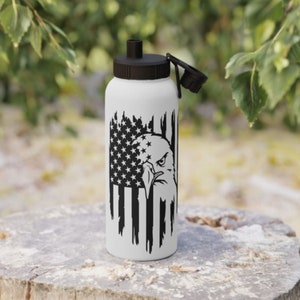 Patriotic American Flag Water Bottle, American Eagle Stainless Steel Water Bottle with Sports Lid, We the People, Bald Eagle American Flag