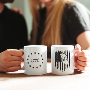 Patriotic American Flag Mug, 1776 American Eagle Flag Coffee Cup, Freedom Lover Gift, Betsy Ross Flag Mug, Patriotic Gifts, Bald Eagle Mug