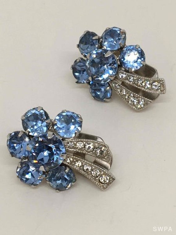 Vintage Eisenberg Ice Clip On Earrings Sky Blue R… - image 6