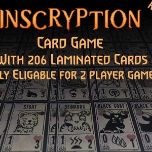 Inscryption Card game with Wooden Box - 206 Laminated cards And playmat! | Fully Suitable for 2 player game!