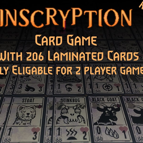 Inscryption Card game with Wooden Box - 206 Laminated cards And playmat! | Fully Suitable for 2 player game!