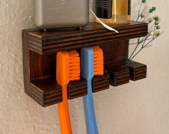 Porte-brosse à dents en bois de 4, porte-brosse à dents mural, accessoires de salle de bain en bois, porte-brosse à dents, porte-brosse à dents en bois fait à la main