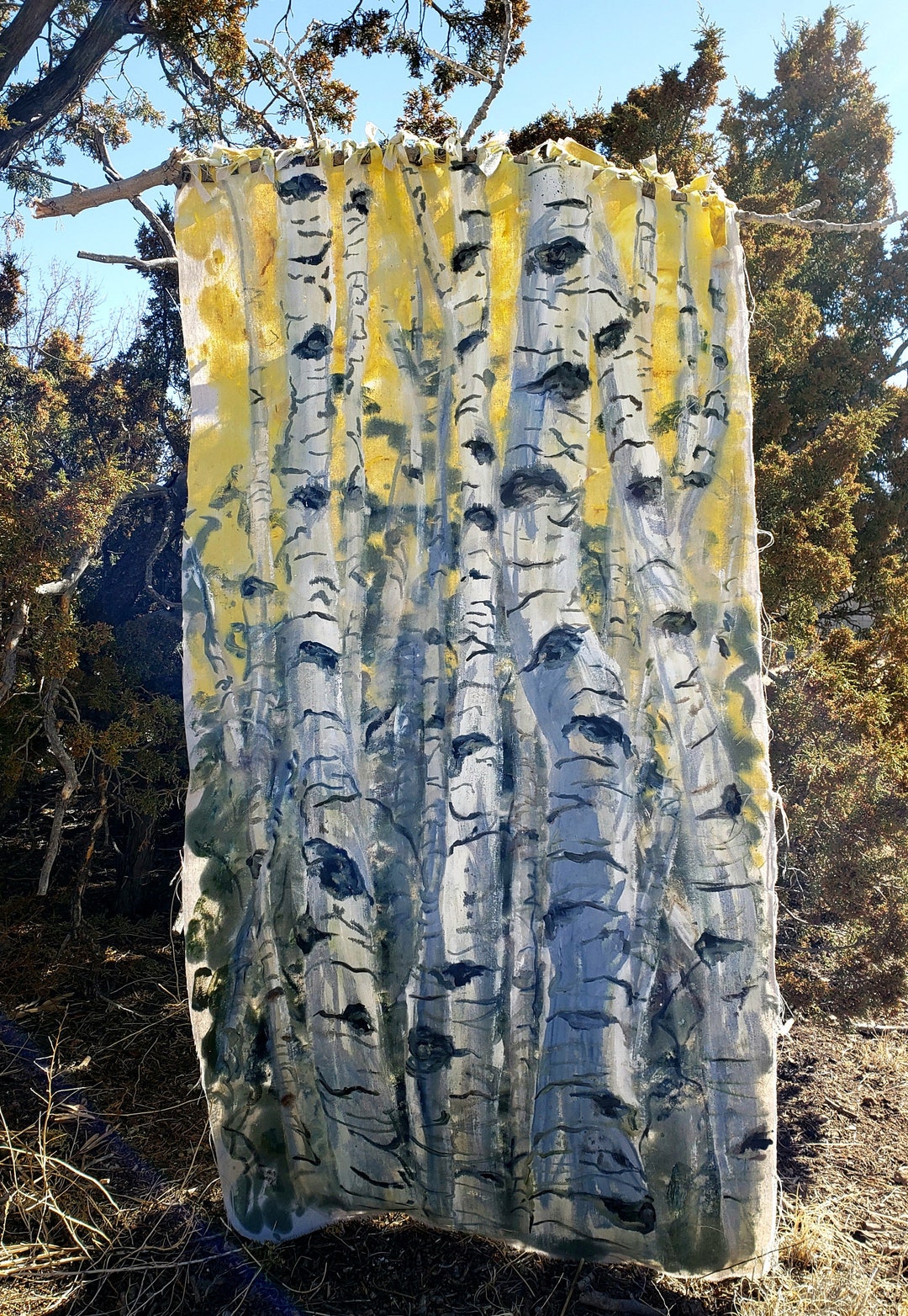 Aspen Trees Large Natural Oil Painting on Tapestry Unstretched Canvas ...