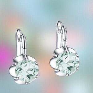 Amethyst Lever Back Earrings | Genuine Green  Amethyst - Set in 925 Sterling Silver