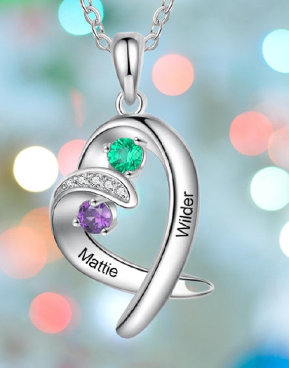 Couples Necklace Romantic Personalized 2 Name 2 Inlaid Etsy