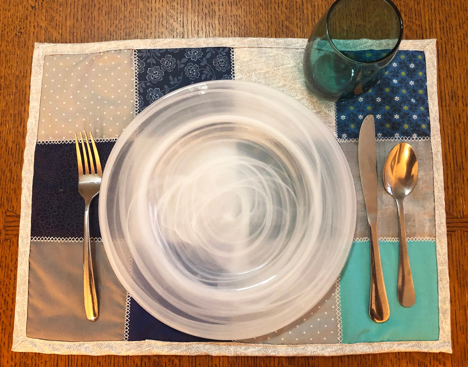 Blue and Gray Quilted Placemats set of 6 Etsy