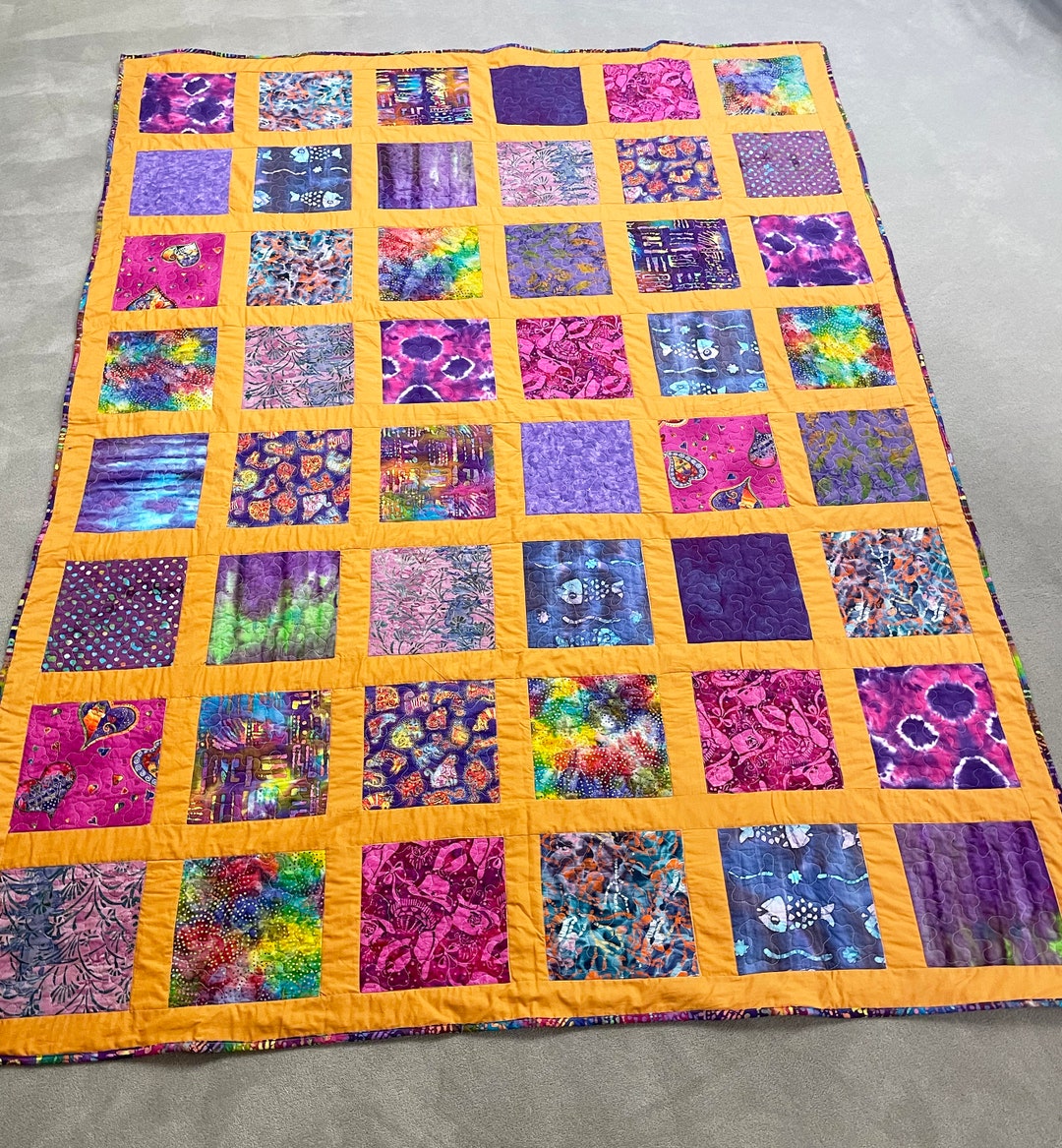 Purple and Gold Patchwork Quilt Etsy