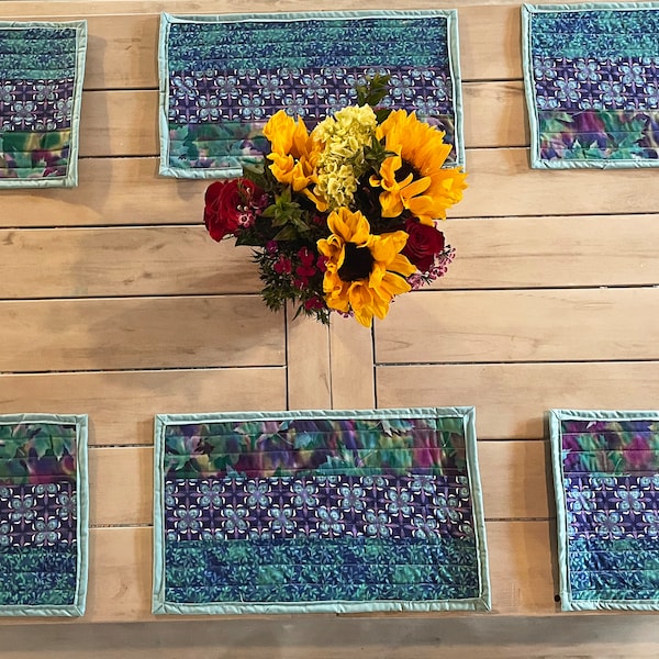 Blue, Green, and Purple Quilted Placemats (Set of 6)