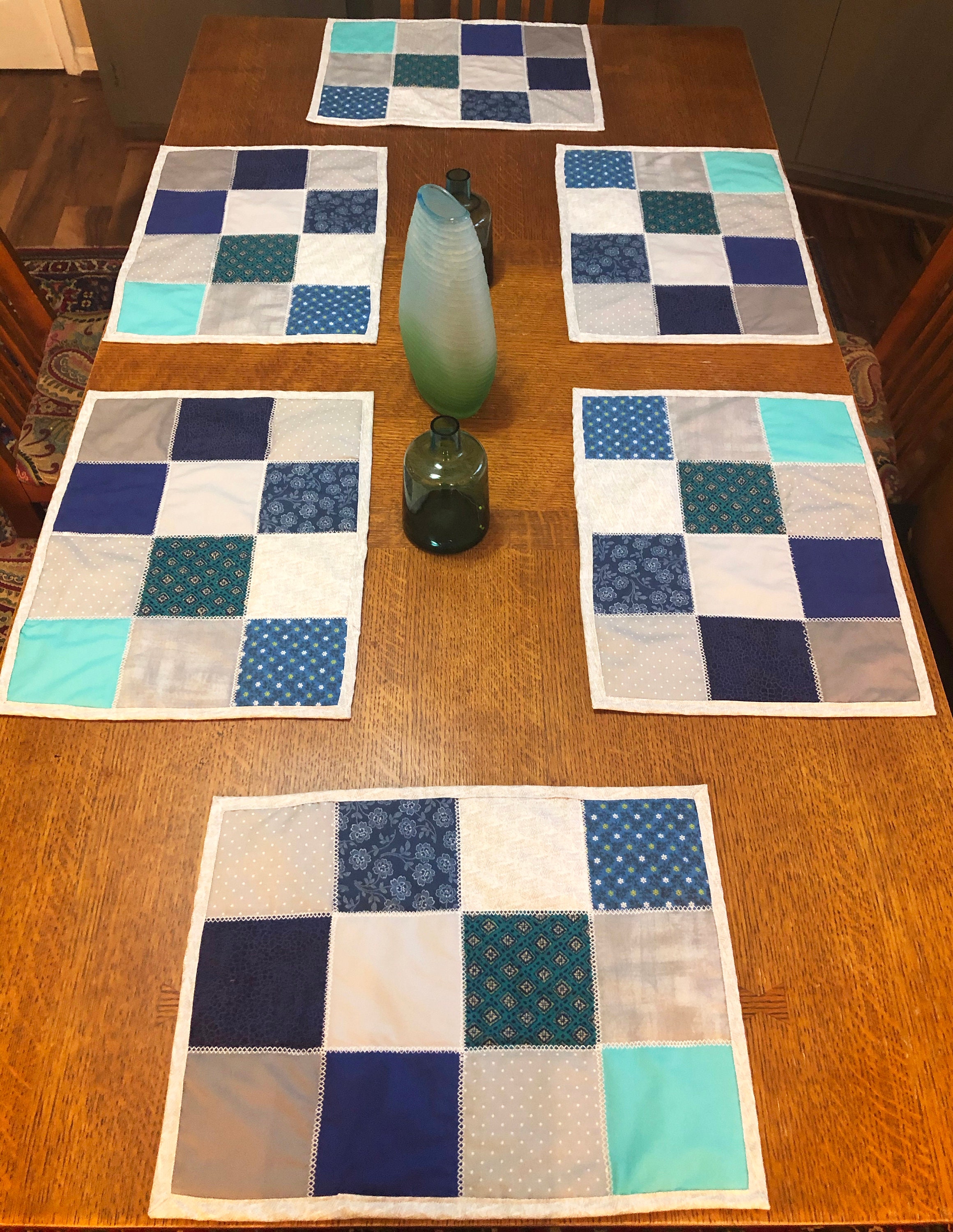 Blue and Gray Quilted Placemats set of 6 Etsy