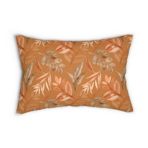 Fall Lumbar Throw Pillow - Autumn Home Decor - Watercolor Orange Leaves, 14x20