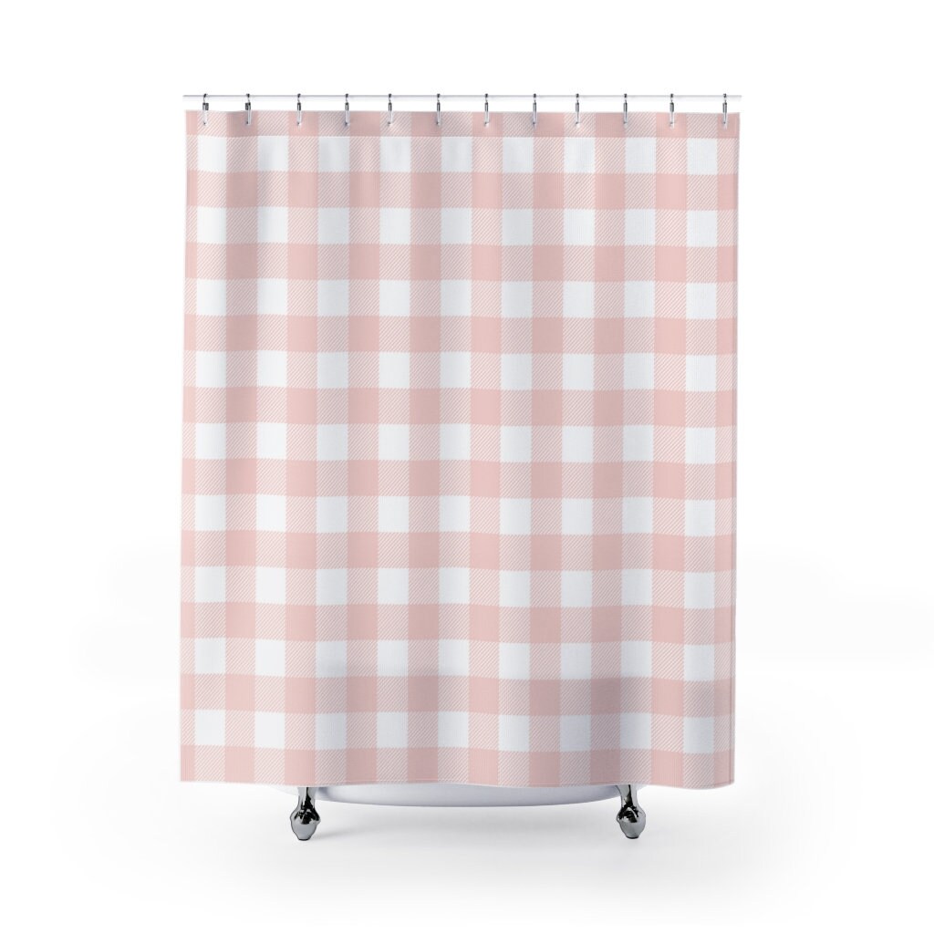 Shower Curtain Pink Gingham Check Pastel Fabric Buffalo Bathroom ...