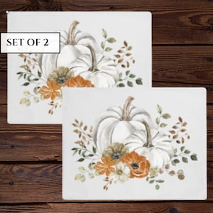 Fall Placemat - Rustic White Watercolor Pumpkin - Table Setting Decoration Idea (Set of 2)