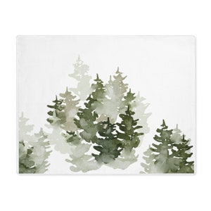 Christmas Placemat - Winter Holiday Green Forest Watercolor Cotton - Housewarming Gift, Sage Green Decor (Set of 2)