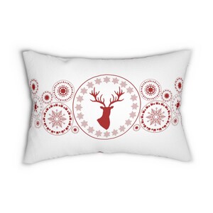Christmas Pillow - Red Deer Holiday Decor - Reindeer Lumbar Throw, 14x20
