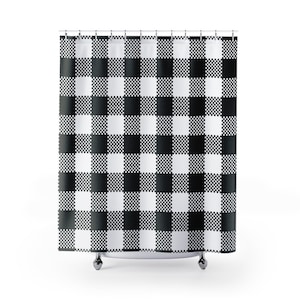 Shower Curtain - Buffalo Check Black and White - Long Waterproof Fabric