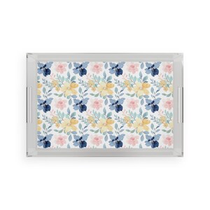 Decorative Tray - Coffee Table Ottoman Acrylic Serving Tray - Country Floral Watercolor