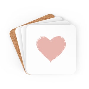 Pink Blush Watercolor Heart Corkwood Coaster Set of 4