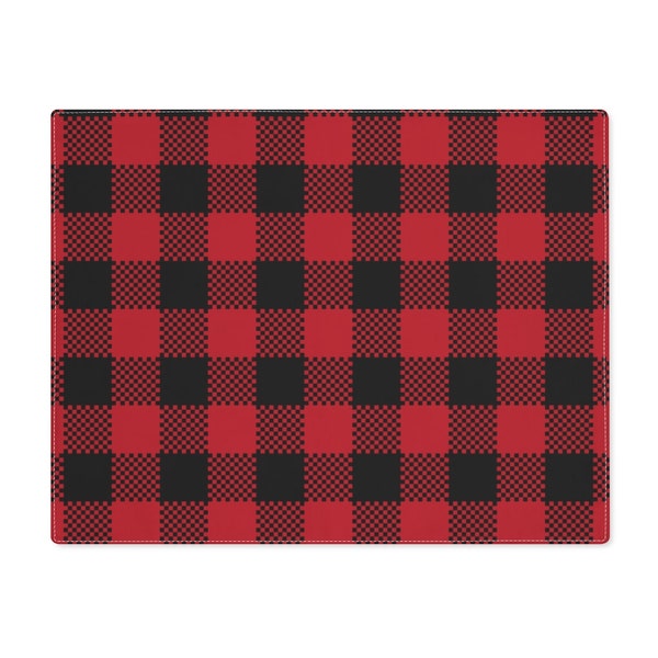 Christmas Placemat - Red Buffalo Check Cotton - Single, Woodsy Cabin Rustic Farmhouse Decor (Set of 2)