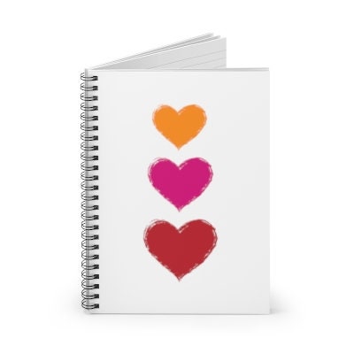 Preppy Notebook With Pink & Blue Hearts - Aesthetic Spiral Journal 5.5x8.3 Inches For Girls & Women