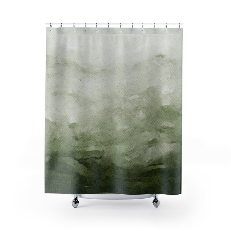 Shower Curtain Sage Green Watercolor Long Waterproof Fabric Etsy