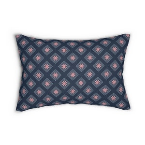 Navy Blue and Pink Lumbar Pillow, 14x20