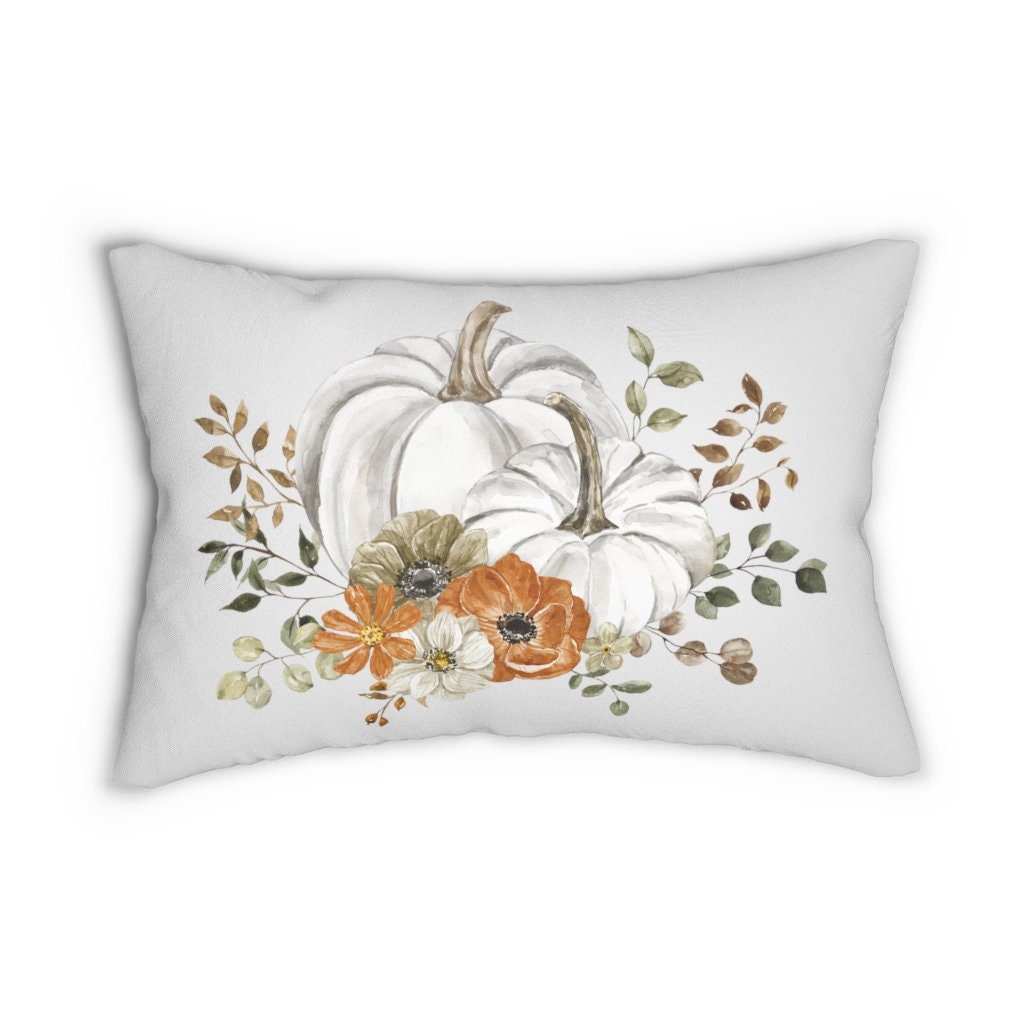 Floral Pumpkin - Lumbar Throw Pillow - Fall Decor