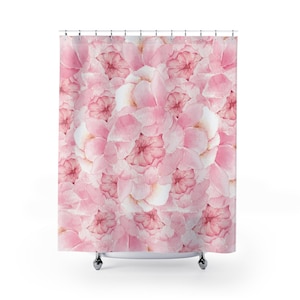 Pink Shower Curtain - Peony Floral - Long Waterproof Fabric