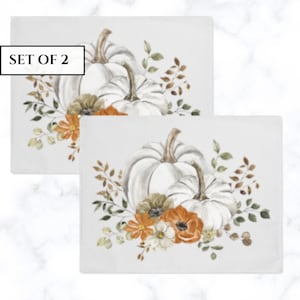 Thanksgiving Placemat - Rustic White Watercolor Pumpkin - Table Setting Deocoration Idea (Set of 2)