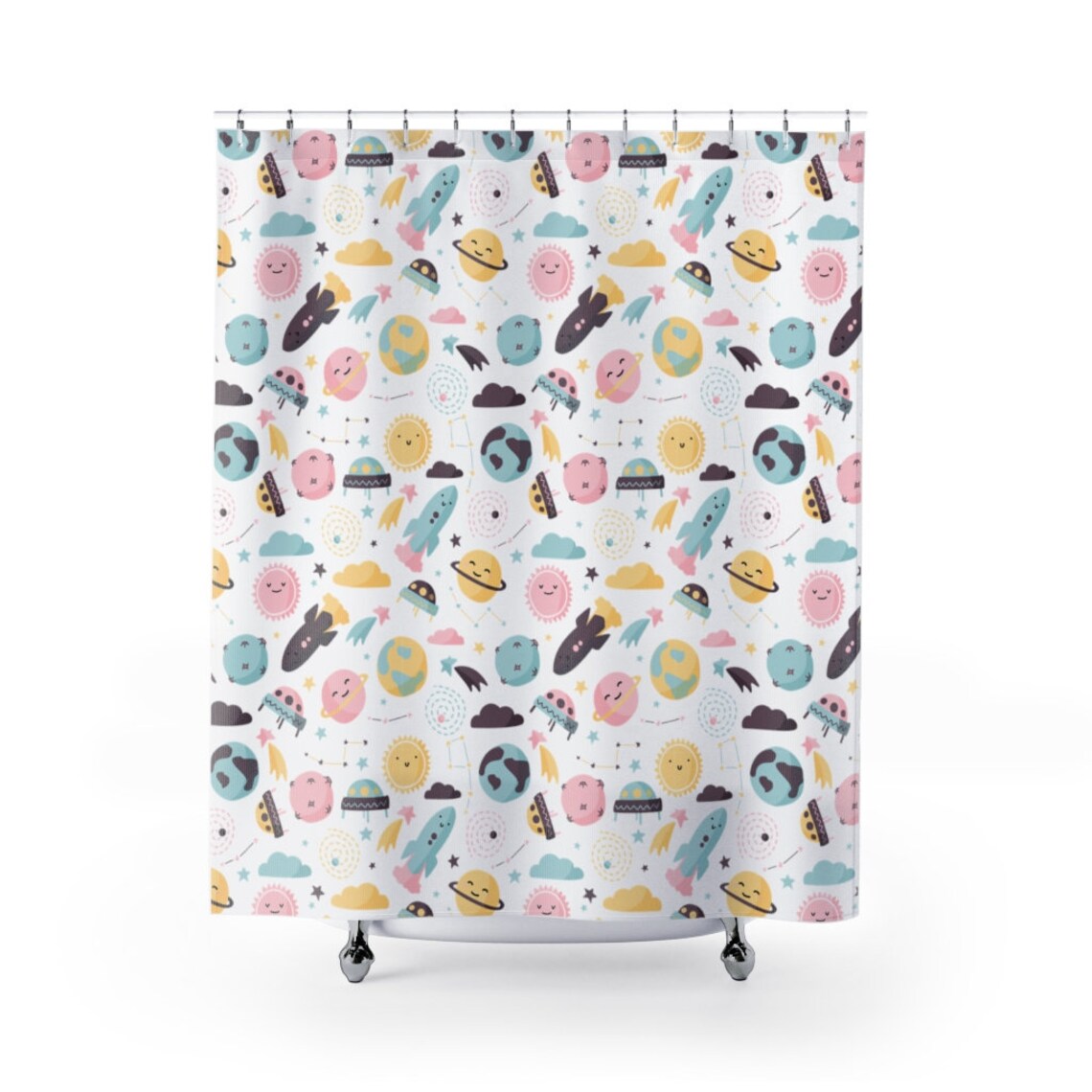 Gender Neutral Space Shower Curtain Kids Fabric Shower Etsy
