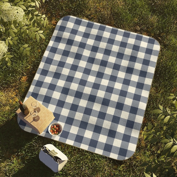 Picnic Blanket Blue Gingham Buffalo Check Waterproof Outdoor Etsy Canada