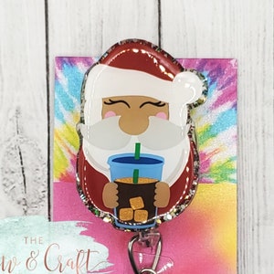 Santa with Coffee Badge Reel, Holiday Badge Reel, Starbucks Badge Reel, ID Badge Holder, Holiday Badge
