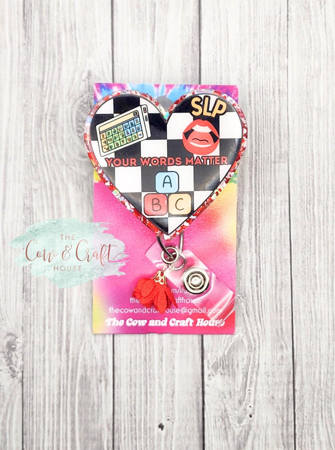 Slp Ribbons Glitter Heart SLP Badge Reel | Speech Language Pathologist Gift - Etsy