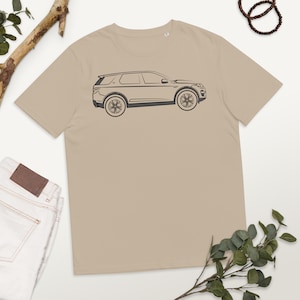 Land Rover Discovery Sport outline silhouette | 4x4 offroading outback | SUV car lover gift | Unisex organic cotton t-shirt