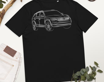 Kodiaq rs white outline | Car outline | Car lover gift | Kodiaq Silhouette | Unisex organic cotton t-shirt
