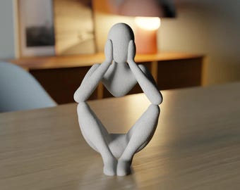 Figura abstracta contemplativa impresa en 3D: escultura de arte minimalista moderna para la decoración del hogar