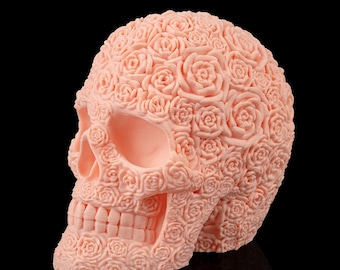 Rose Skull Decor – Gothic Floral Skull Sculpture – Halloween Skull Decoration for Gothic Home Decor