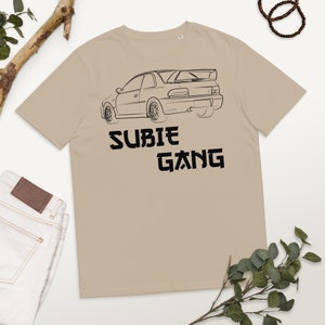 Subie Gang | Japanese lettering subaru | Subaru Impreza 22B STI | JDM car lover gift | Unisex organic cotton t-shirt