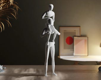 Minimalist Family Sculpture – Modern Abstract 3D Printed Statue | Parent & Child Figurine | Unique Home Decor Gift for Mom, Dad, or Couple