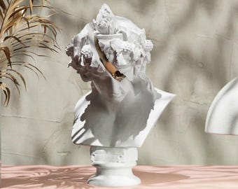 3D Printed Dionysus Bust – Greek God of Wine, Mythological Decor, Unique Fragmented Sculpture