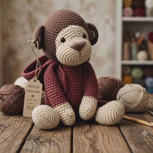 Virkmönster Apa med Tröja | Safari Amigurumi PDF | Apleksakshandledning | Digital Fil